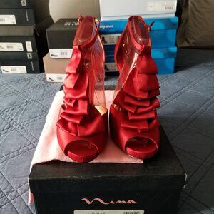 Red Satin Heels 8.5 M ~ NEW
